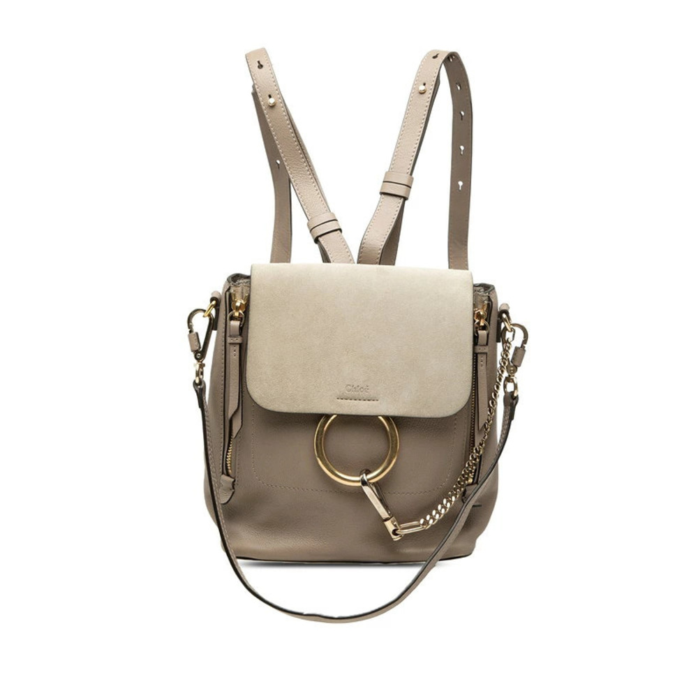 Chloe Faye Handbag Backpack Beige Cream Leather Suede